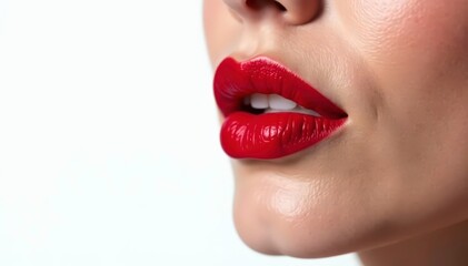 Fototapeta premium Close-up vibrant red lipstick, stark white backdrop, studio, elegant, bold