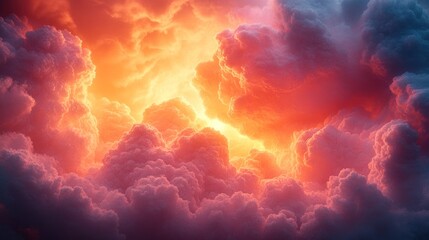 Fototapeta premium Fiery Sunset Cloudscape: A Celestial Canvas of Dramatic Hues