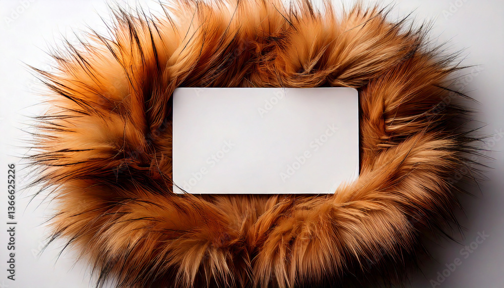 Poster soft brown fur framing blank white card. cozy animal texture creating border for rectangular form. e