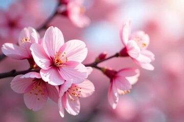 Delicate pink sakura blossoms, full bloom, soft petals , nature, pink