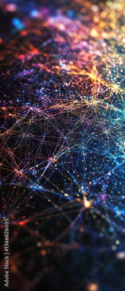 Poster interconnected colorful lights form a complex network.