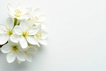 Delicate white blossoms against pure white backdrop, plant, white flowers, flora