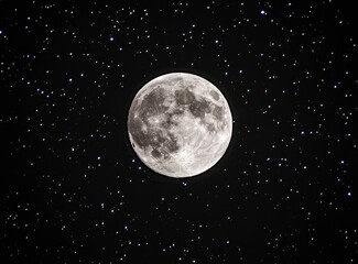 A full moon in the sky with many stars, isolated on a black background