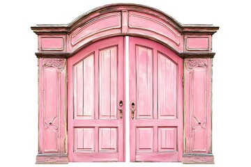 Obraz premium Pink closed door on white background