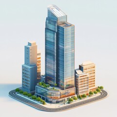 Fototapeta premium Modern Architectural Skyscraper with Glass Facade and Cityscape