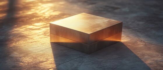 High-Quality Box Mockup: Golden Cube on Stone 