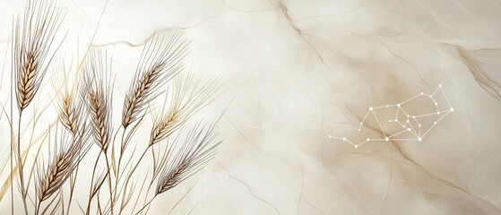 Abstract wheat and constellation illustration on textured beige background