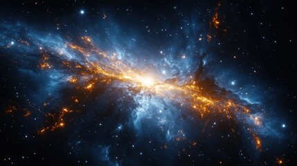 Fototapeta premium Cosmic Nebula: A Celestial Tapestry of Blue and Orange