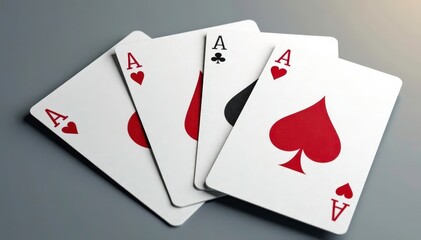 Obraz premium Four aces fanned out, showcasing the details of each card , green, vector, gaming