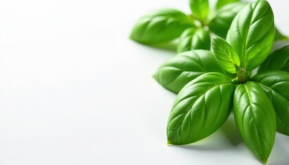 Fresh basil leaves on white backdrop, rustic style , organic, aroma, cooking