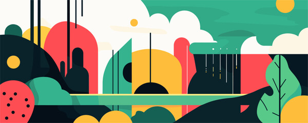 Abstract geometric landscape with bold colors and shapes - vector