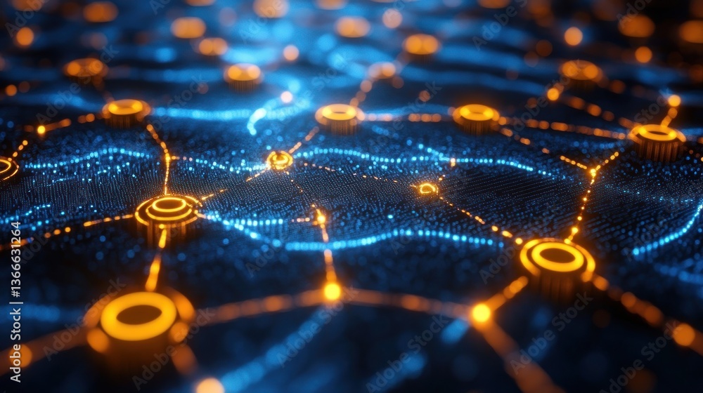 Poster abstract network visualization: futuristic digital landscape of interconnected nodes