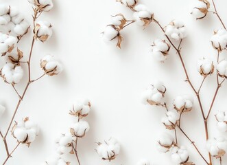 Cotton Branches on White Background Creating a Minimalist Natural Pattern