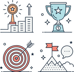 Goal Achievement Icons Set – Editable Stroke Vector Illustration