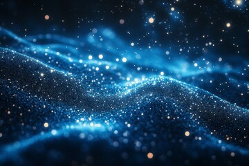 Blue abstract particle network flowing in cosmic space environment