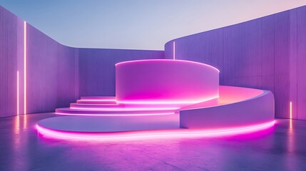 Futuristic Architectural Structure Illuminated By Pink And Purple Lighting