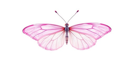 Delicate pink butterfly with intricate wings, isolated on pure white background, stock photo, fauna, spring