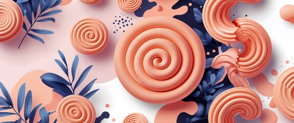 Peach rubber spirals vector pattern abstract design illustration background