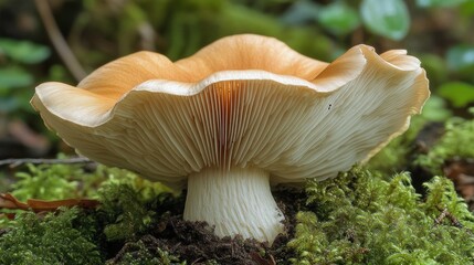 Close-up of a Delicate Orange Mushroom in a Lush Forest Setting