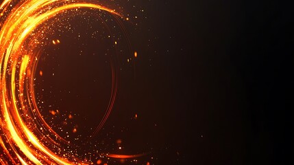 Fototapeta premium Bright orange light streaks swirling with glowing particles