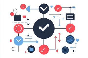 Visualizing Workflow Approval Process with Abstract Geometric Diagram and Checkmarks