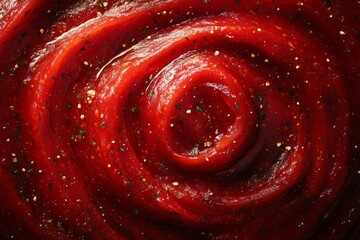 Naklejka premium Swirling abstract red paint texture with glossy surface and depth