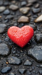 Obraz premium Wet Red Heart on Stones.