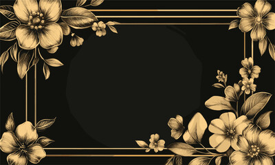 Elegant floral border with gold flowers on black background, botanical design vector