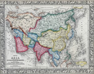 Antique map of Asia showing Political division