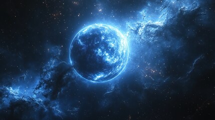 Obraz premium Celestial Blue Planet: A Cosmic Wonder