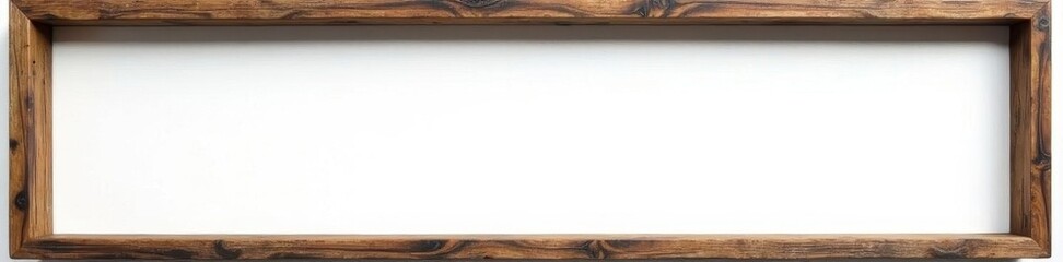 Obraz premium Distressed horizontal wooden picture frame, missing artwork Pure white backdrop , design, home decor