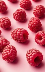 Fresh Raspberries on Pink Background Close Up Food Photography