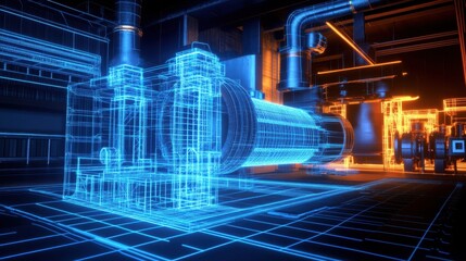 Obraz premium A D-rendered holographic display of an electric power distribution network.