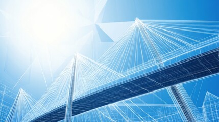 Obraz premium A D digital blueprint of a bridge showcasing the cable-stayed structure.