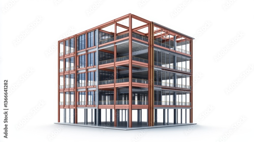 Aufkleber a d model showing the load distribution in a multi-story buildings frame.
