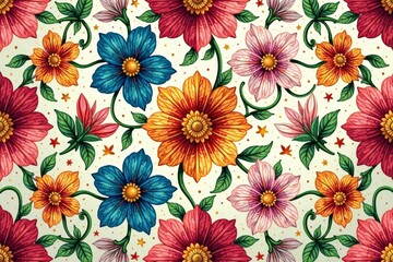 Intricate floral textile design, repeating seamlessly , wallpaper, print