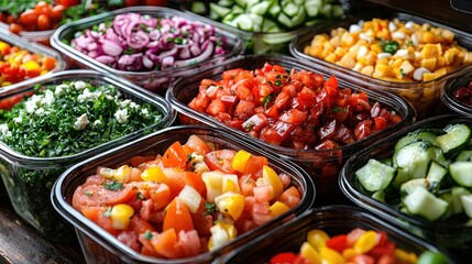 Obraz premium A Colorful Collection of Fresh Salads Ready to be Served