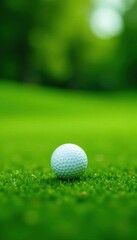Obraz premium White golf ball rests on lush green, ready for putt , detail, club, golf course