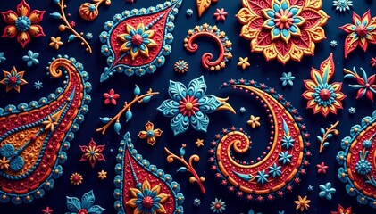 Intricate paisley pattern in rich jewel tones , ornament, surface pattern