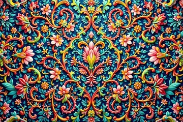 Intricate paisley pattern, swirling vines and floral motifs, retro, element, design