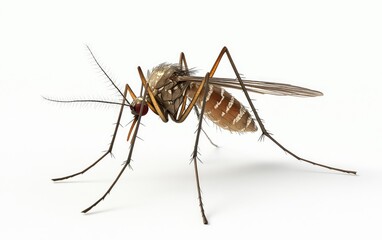 Mosquito Close-up on White Backdrop Showcasing Detailed Body Structure