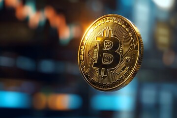 Golden Bitcoin in Motion with Sharp Detail