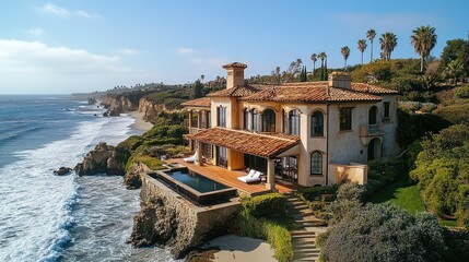 Obraz premium Spectacular Oceanfront Villa: Coastal Luxury Estate