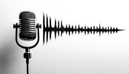 A microphone with sound waves symbolizing audio, black-filled on white