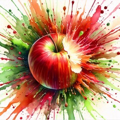 Watercolor Red Apple Bite Explosion