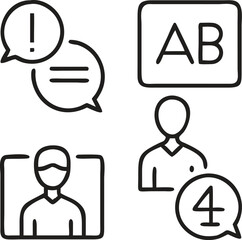 Language Study Icons Set – Vector Design Editable Stroke