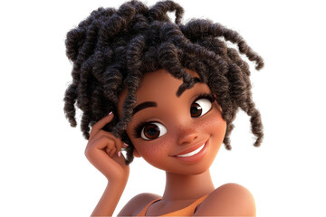 3D Rendering Portrait of a Young Black Woman Smiling with Curly Hair