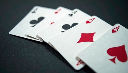 Obraz premium Playing cards arranged in a neat ace sequence , royalty, hearts