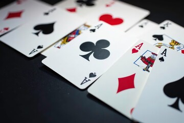 Playing cards arranged in a classic ace sequence , photography, club