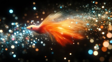 Obraz premium An animated flying bird emerging from glowing abstract particles
